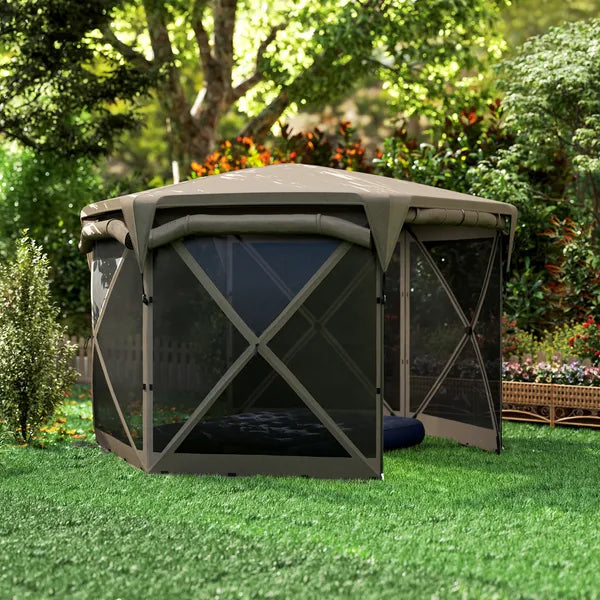 11 x 11ft Pop Up Gazebo Screen Tent with Removable Roof Cover, Roll-up Wind Panels for Camping, Backyard, Brown - product image 8
