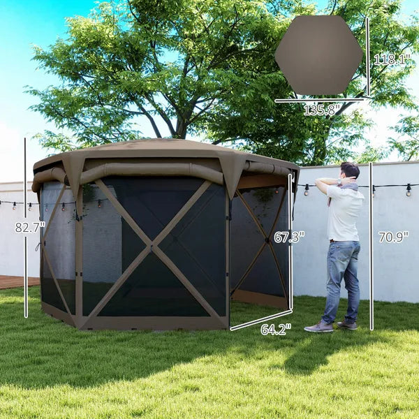 11 x 11ft Pop Up Gazebo Screen Tent with Removable Roof Cover, Roll-up Wind Panels for Camping, Backyard, Brown - product image 3