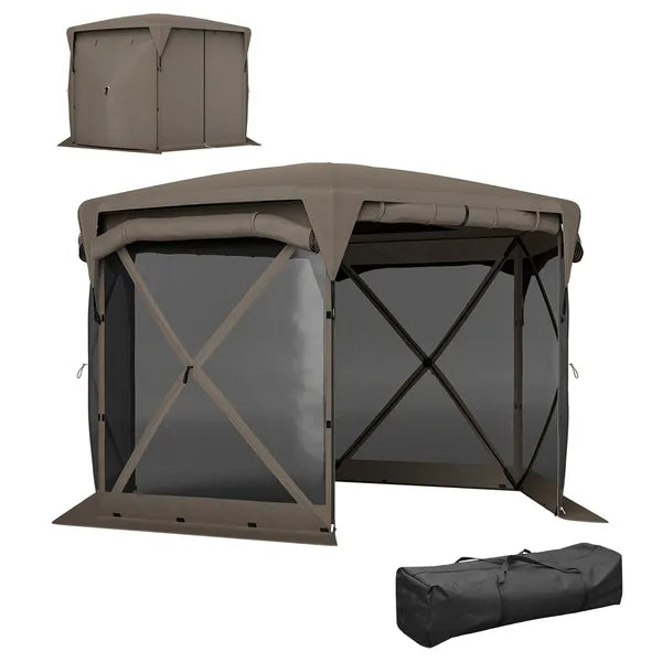 11 x 11ft Pop Up Gazebo Screen Tent with Removable Roof Cover, Roll-up Wind Panels for Camping, Backyard, Brown - product image 11
