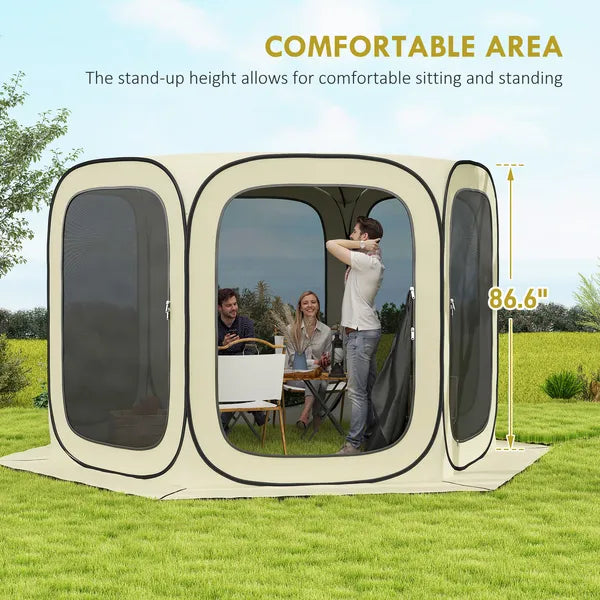 Outsunny 11 x 11ft Pop Up Screen Tent, UPF50+ Portable Camping Gazebo Screen House with Carry Bag, Beige - product image 7