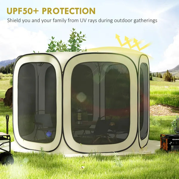 Outsunny 11 x 11ft Pop Up Screen Tent, UPF50+ Portable Camping Gazebo Screen House with Carry Bag, Beige - product image 6