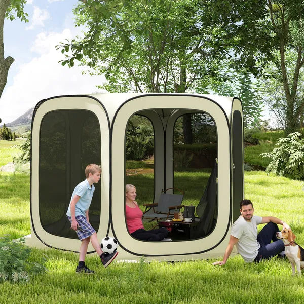 Outsunny 11 x 11ft Pop Up Screen Tent, UPF50+ Portable Camping Gazebo Screen House with Carry Bag, Beige - product image 2