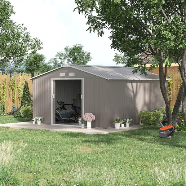 Outsunny 11' x 12.6' Metal Storage Shed, Tin Garden Shed with Double Sliding Doors, 4 Air Vents for Backyard, Patio and Lawn, Light Gray - product image 2