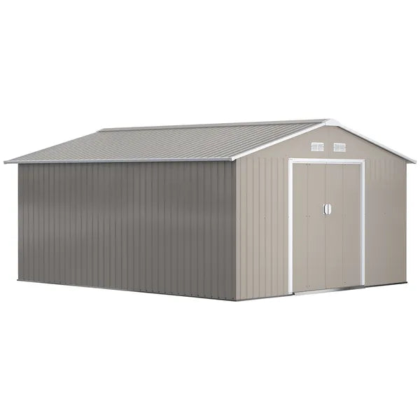 Outsunny 11' x 12.6' Metal Storage Shed, Tin Garden Shed with Double Sliding Doors, 4 Air Vents for Backyard, Patio and Lawn, Light Gray - product image 12