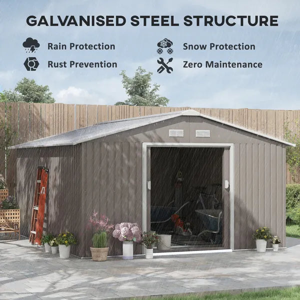 Outsunny 11' x 12.6' Metal Storage Shed, Tin Garden Shed with Double Sliding Doors, 4 Air Vents for Backyard, Patio and Lawn, Light Gray - product image 5