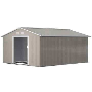 Outsunny 11' x 12.6' Metal Storage Shed, Tin Garden Shed with Double Sliding Doors, 4 Air Vents for Backyard, Patio and Lawn, Light Gray - product image 1