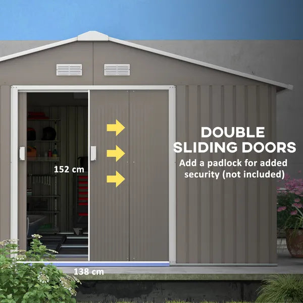 Outsunny 11' x 12.6' Metal Storage Shed, Tin Garden Shed with Double Sliding Doors, 4 Air Vents for Backyard, Patio and Lawn, Light Gray - product image 6