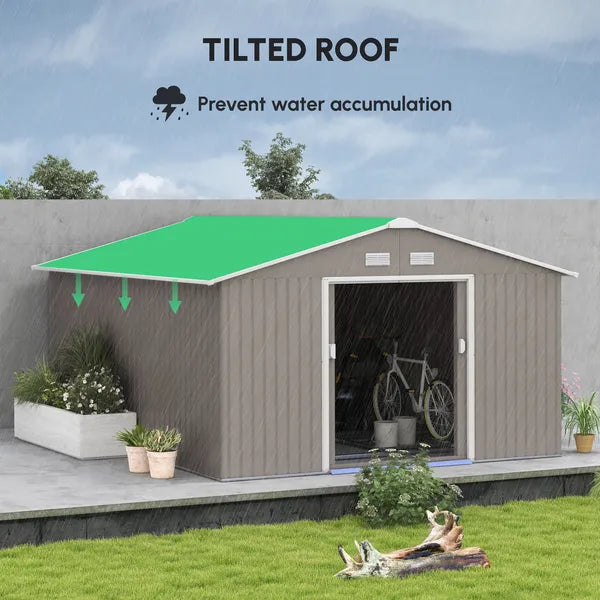 Outsunny 11' x 12.6' Metal Storage Shed, Tin Garden Shed with Double Sliding Doors, 4 Air Vents for Backyard, Patio and Lawn, Light Gray - product image 4