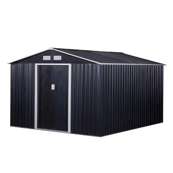 Outsunny 11 ft x 9 ft Metal Storage Shed, Garden Tool House with Double Sliding Doors, 4 Air Vents for Backyard, Patio and Lawn, Dark Gray - product image 1