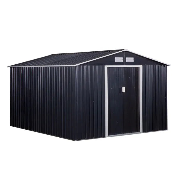Outsunny 11 ft x 9 ft Metal Storage Shed, Garden Tool House with Double Sliding Doors, 4 Air Vents for Backyard, Patio and Lawn, Dark Gray - product image 10