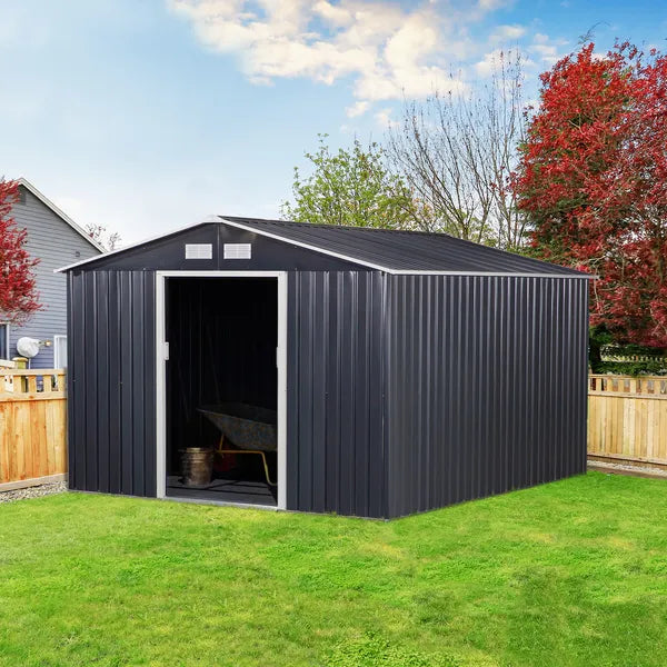 Outsunny 11 ft x 9 ft Metal Storage Shed, Garden Tool House with Double Sliding Doors, 4 Air Vents for Backyard, Patio and Lawn, Dark Gray - product image 9