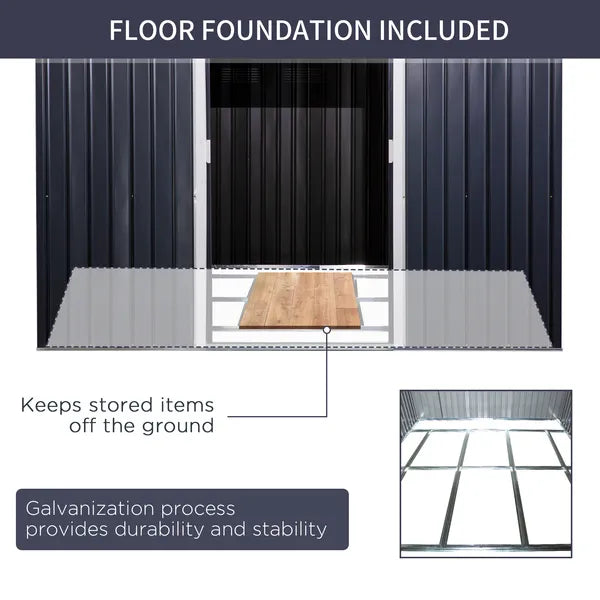 Outsunny 11 ft x 9 ft Metal Storage Shed, Garden Tool House with Double Sliding Doors, 4 Air Vents for Backyard, Patio and Lawn, Dark Gray - product image 7