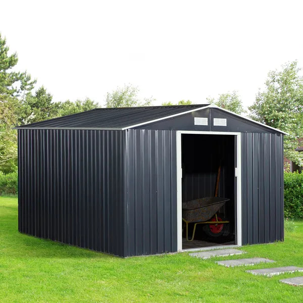 Outsunny 11 ft x 9 ft Metal Storage Shed, Garden Tool House with Double Sliding Doors, 4 Air Vents for Backyard, Patio and Lawn, Dark Gray - product image 2