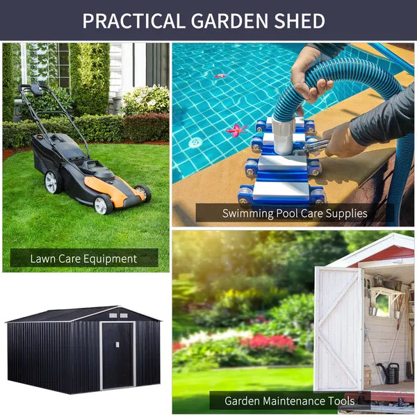 Outsunny 11 ft x 9 ft Metal Storage Shed, Garden Tool House with Double Sliding Doors, 4 Air Vents for Backyard, Patio and Lawn, Dark Gray - product image 6