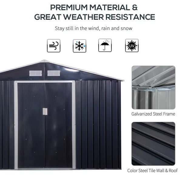Outsunny 11 ft x 9 ft Metal Storage Shed, Garden Tool House with Double Sliding Doors, 4 Air Vents for Backyard, Patio and Lawn, Dark Gray - product image 4