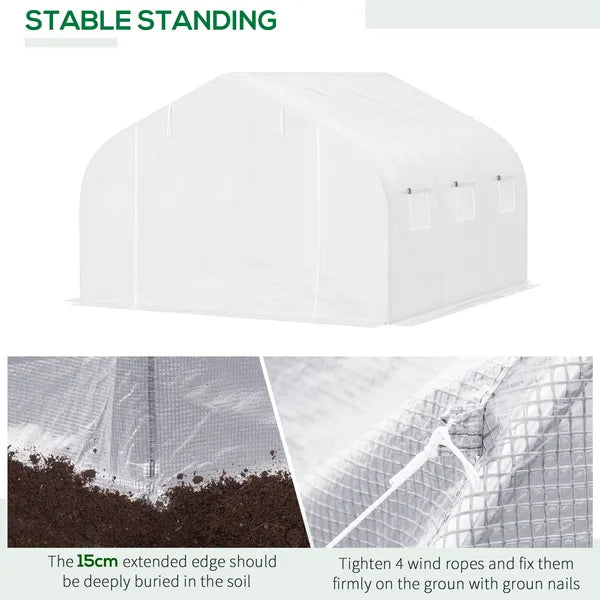 Outsunny 11.5X10X6.5 High Tunnel Greenhouse, with 6 Roll-up Windows, Zippered Door, PE Cover,Steel Frame, Walk-in Greenhouse, White - product image 5