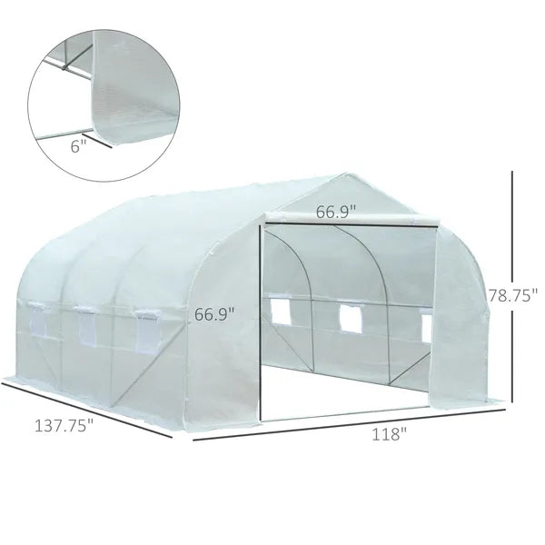 Outsunny 11.5X10X6.5 High Tunnel Greenhouse, with 6 Roll-up Windows, Zippered Door, PE Cover,Steel Frame, Walk-in Greenhouse, White - product image 3