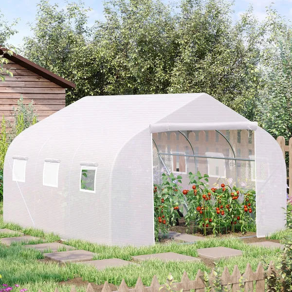 Outsunny 11.5X10X6.5 High Tunnel Greenhouse, with 6 Roll-up Windows, Zippered Door, PE Cover,Steel Frame, Walk-in Greenhouse, White - product image 2