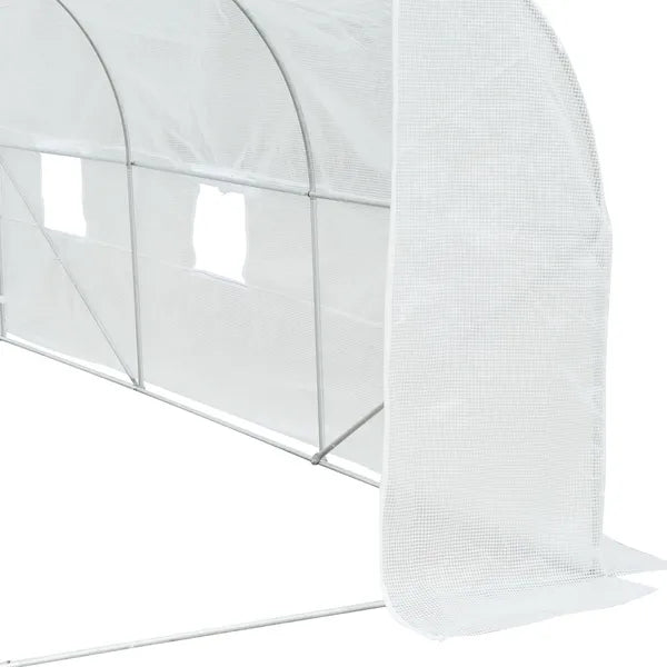Outsunny 11.5X10X6.5 High Tunnel Greenhouse, with 6 Roll-up Windows, Zippered Door, PE Cover,Steel Frame, Walk-in Greenhouse, White - product image 8