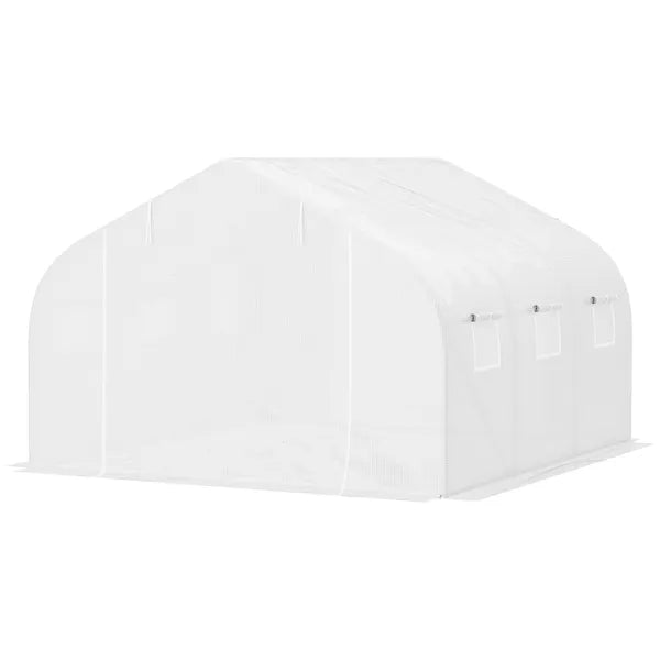 Outsunny 11.5X10X6.5 High Tunnel Greenhouse, with 6 Roll-up Windows, Zippered Door, PE Cover,Steel Frame, Walk-in Greenhouse, White - product image 11