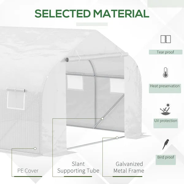 Outsunny 11.5X10X6.5 High Tunnel Greenhouse, with 6 Roll-up Windows, Zippered Door, PE Cover,Steel Frame, Walk-in Greenhouse, White - product image 4