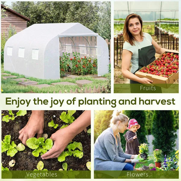 Outsunny 11.5X10X6.5 High Tunnel Greenhouse, with 6 Roll-up Windows, Zippered Door, PE Cover,Steel Frame, Walk-in Greenhouse, White - product image 7