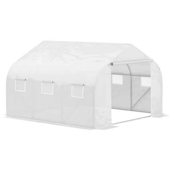 Outsunny 11.5X10X6.5 High Tunnel Greenhouse, with 6 Roll-up Windows, Zippered Door, PE Cover,Steel Frame, Walk-in Greenhouse, White - product image 1