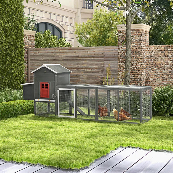 118" Extra Large Chicken Coop with Asphalt Roof, Wooden Hen House with Slide-out Tray, Quail Hutch with Nesting Box, Gray - product image 2