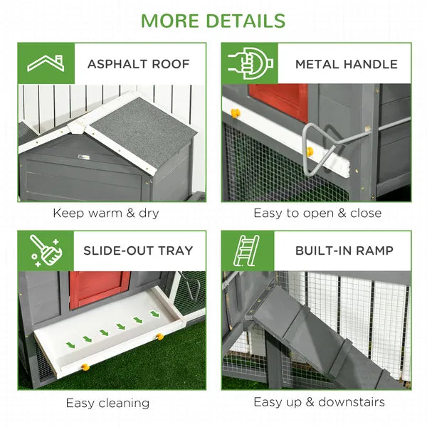 118" Extra Large Chicken Coop with Asphalt Roof, Wooden Hen House with Slide-out Tray, Quail Hutch with Nesting Box, Gray - product image 7