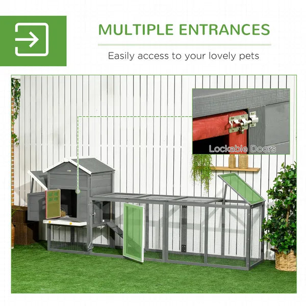 118" Extra Large Chicken Coop with Asphalt Roof, Wooden Hen House with Slide-out Tray, Quail Hutch with Nesting Box, Gray - product image 5