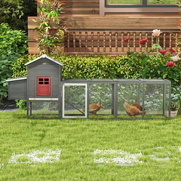 118" Extra Large Chicken Coop with Asphalt Roof, Wooden Hen House with Slide-out Tray, Quail Hutch with Nesting Box, Gray - product image 10