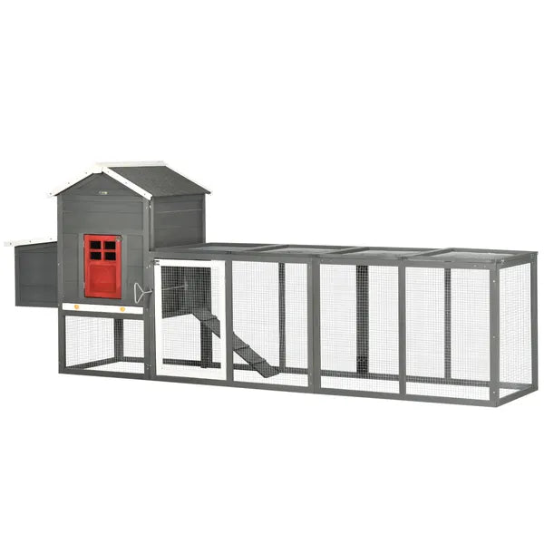 118" Extra Large Chicken Coop with Asphalt Roof, Wooden Hen House with Slide-out Tray, Quail Hutch with Nesting Box, Gray - product image 11