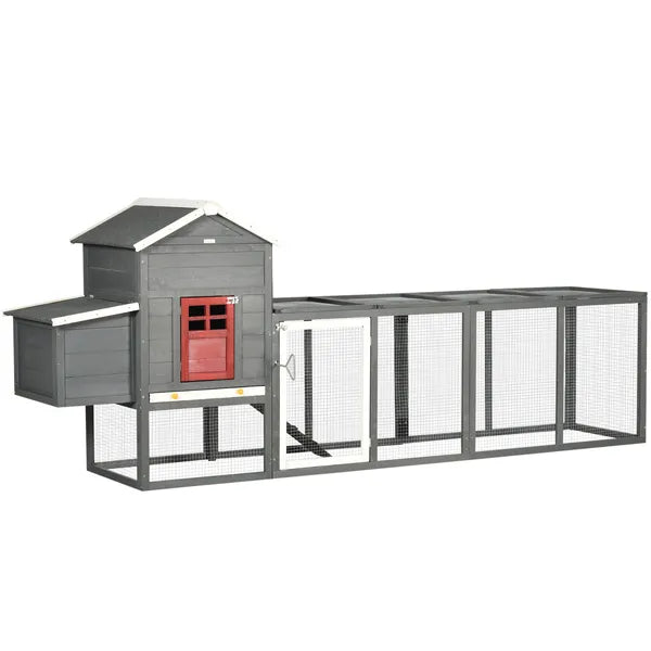 118" Extra Large Chicken Coop with Asphalt Roof, Wooden Hen House with Slide-out Tray, Quail Hutch with Nesting Box, Gray - product image 1