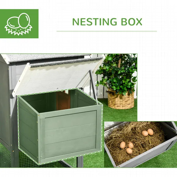 118" Extra Large Chicken Coop with Asphalt Roof, Wooden Hen House with Slide-out Tray, Quail Hutch with Nesting Box, Gray - product image 6