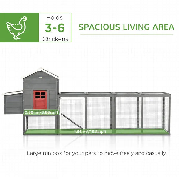 118" Extra Large Chicken Coop with Asphalt Roof, Wooden Hen House with Slide-out Tray, Quail Hutch with Nesting Box, Gray - product image 4