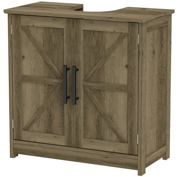 HOMCOM 11.8" W Farmhouse Pedestal Sink Cabinet, Sink Storage Cabinet with 2 Barn Doors and Adjustable Shelf, Light Gray - product image 1