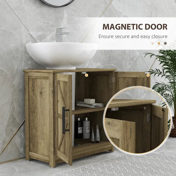 HOMCOM 11.8" W Farmhouse Pedestal Sink Cabinet, Sink Storage Cabinet with 2 Barn Doors and Adjustable Shelf, Light Gray - product image 7