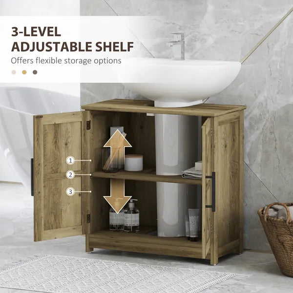 HOMCOM 11.8" W Farmhouse Pedestal Sink Cabinet, Sink Storage Cabinet with 2 Barn Doors and Adjustable Shelf, Light Gray - product image 6
