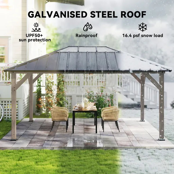 Outsunny 12 ft x 16 ft Hardtop Gazebo with Galvanized Steel Roof, UPF50+ Wood Permanent Pavilion with Clear Roof Top, Light Walnut - product image 4