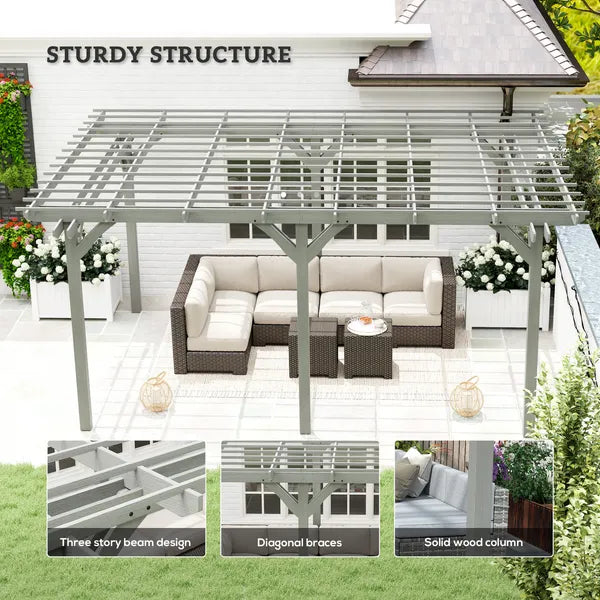 Outsunny 12 ft x 16 ft Outdoor Pergola, Wood Gazebo Grape Trellis with Stable Structure for Climbing Plant Support, Gray - product image 4