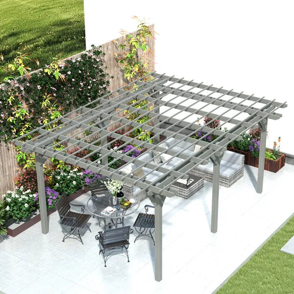 Outsunny 12 ft x 16 ft Outdoor Pergola, Wood Gazebo Grape Trellis with Stable Structure for Climbing Plant Support, Gray - product image 7