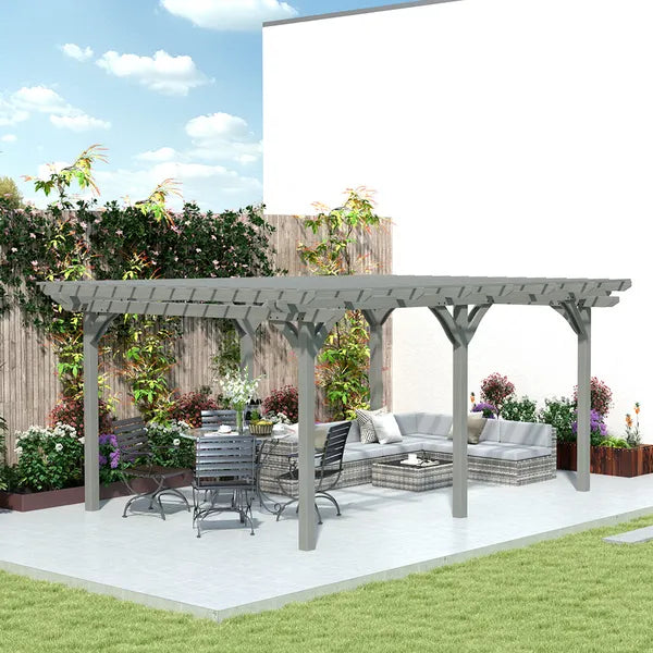 Outsunny 12 ft x 16 ft Outdoor Pergola, Wood Gazebo Grape Trellis with Stable Structure for Climbing Plant Support, Gray - product image 10