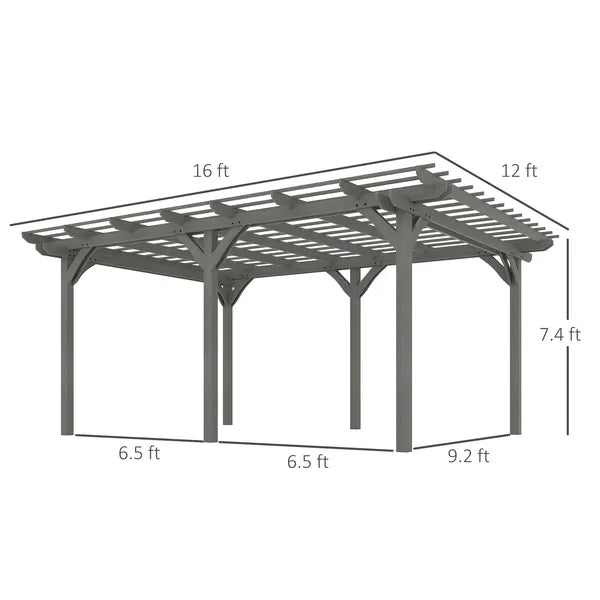 Outsunny 12 ft x 16 ft Outdoor Pergola, Wood Gazebo Grape Trellis with Stable Structure for Climbing Plant Support, Gray - product image 3