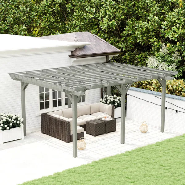 Outsunny 12 ft x 16 ft Outdoor Pergola, Wood Gazebo Grape Trellis with Stable Structure for Climbing Plant Support, Gray - product image 2