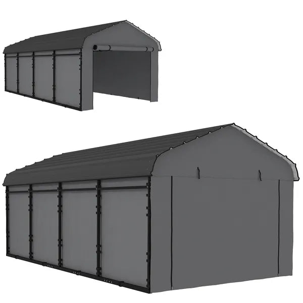 Outsunny 12 ft x 20 ft Metal Carport, Heavy Duty Garage Car Canopy with Galvanized Metal Roof and Removable Sidewalls, Dark Gray - product image 1