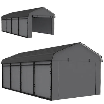 Outsunny 12 ft x 20 ft Metal Carport, Heavy Duty Garage Car Canopy with Galvanized Metal Roof and Removable Sidewalls, Dark Gray - product image 1