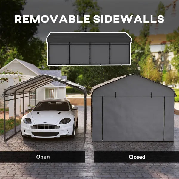 Outsunny 12 ft x 20 ft Metal Carport, Heavy Duty Garage Car Canopy with Galvanized Metal Roof and Removable Sidewalls, Dark Gray - product image 7