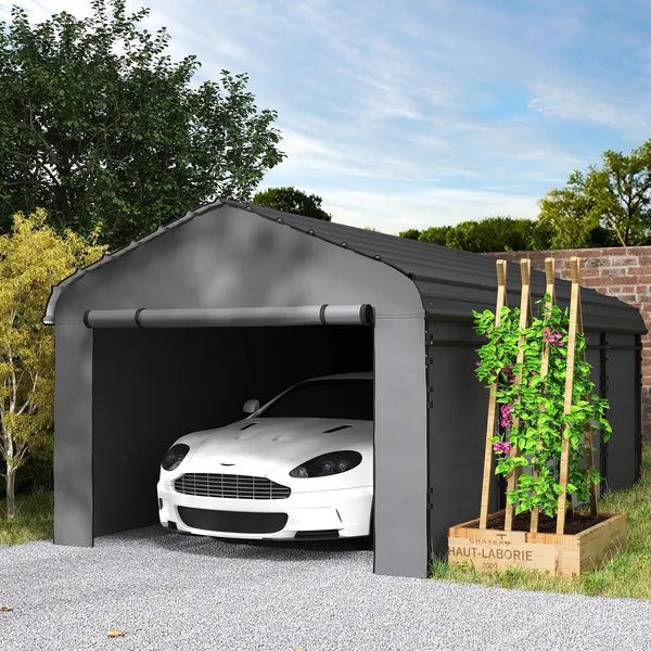 Outsunny 12 ft x 20 ft Metal Carport, Heavy Duty Garage Car Canopy with Galvanized Metal Roof and Removable Sidewalls, Dark Gray - product image 10