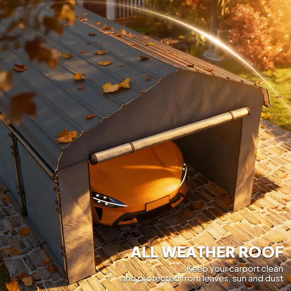 Outsunny 12 ft x 20 ft Metal Carport, Heavy Duty Garage Car Canopy with Galvanized Metal Roof and Removable Sidewalls, Dark Gray - product image 5
