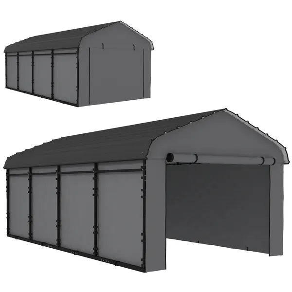 Outsunny 12 ft x 20 ft Metal Carport, Heavy Duty Garage Car Canopy with Galvanized Metal Roof and Removable Sidewalls, Dark Gray - product image 11